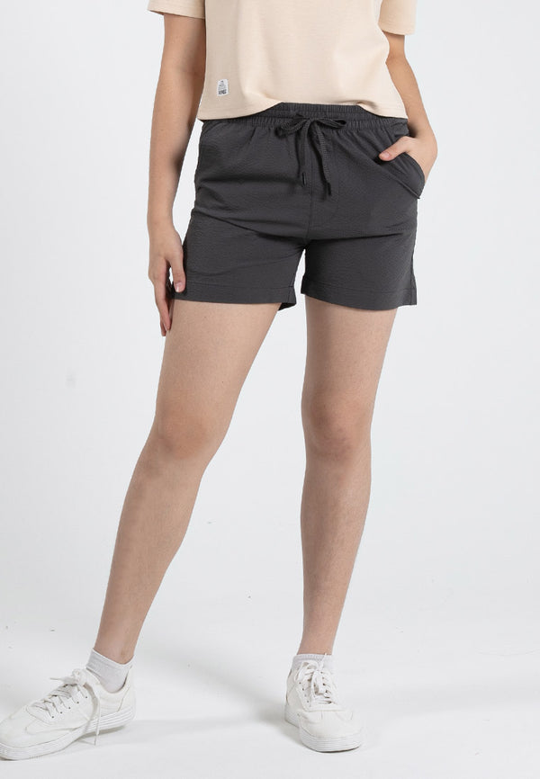 Forest Ladies Textured Polyester Elastic Waist Shorts Women Shorts | Seluar Pendek Perempuan - 860166