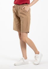 Forest Ladies Stretchable Cotton Linen Shorts Elastic Waist Women Casual Short Pants | Seluar Pendek Perempuan - 865112