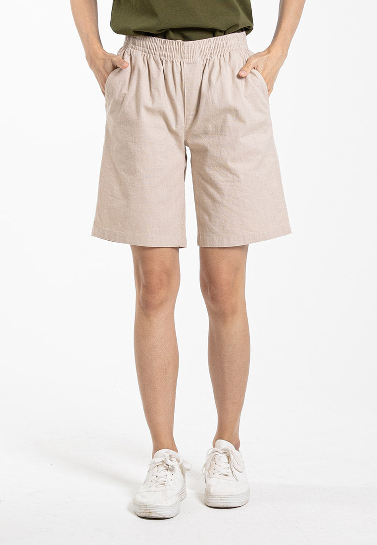 Forest Ladies Stretchable Cotton Linen Shorts Elastic Waist Women Casual Short Pants | Seluar Pendek Perempuan - 865112