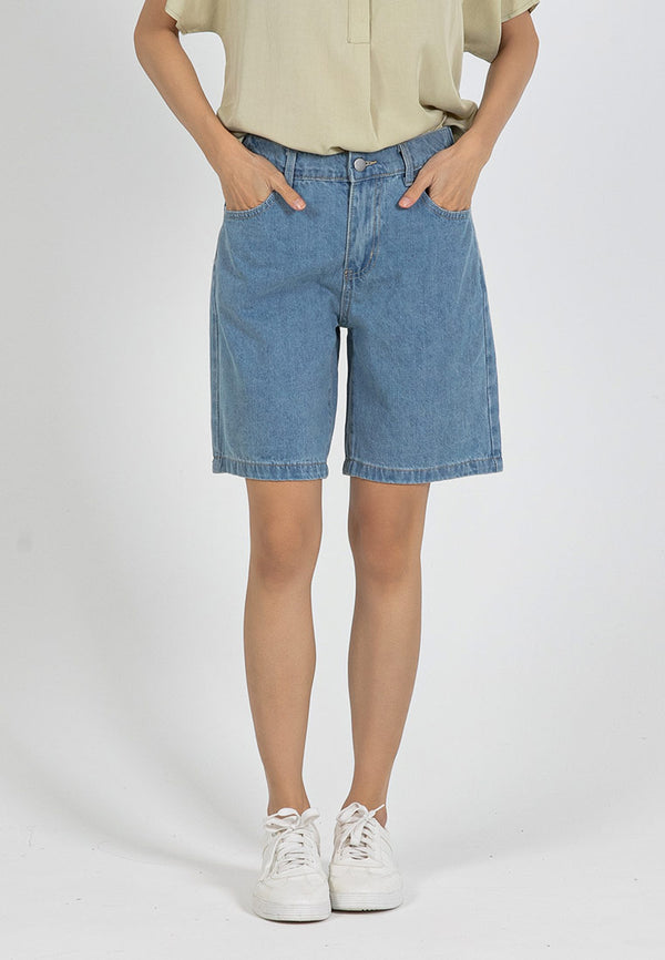 Forest Ladies Denim Jeans Shorts Women Elastic Waist High Waist Short Pants | Seluar Pendek Perempuan - 870150