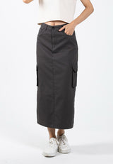 Forest Ladies Cotton Twill Elastic Waisted Cargo Skirt Women Midi Skirt - 880009