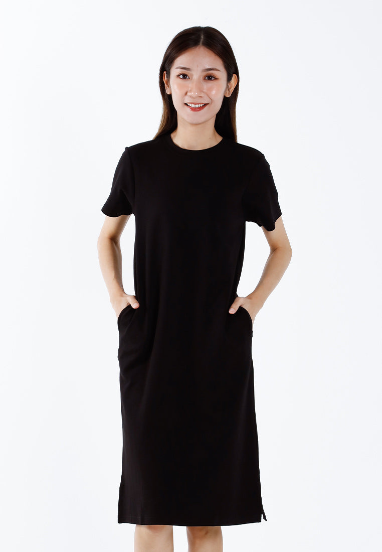 Forest Ladies Cotton Interlock Round Neck T-Shirt Dress Women Casual Short Sleeve Dress - 880010