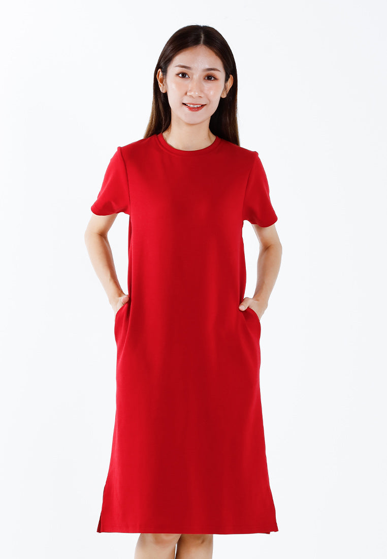 Forest Ladies Cotton Interlock Round Neck T-Shirt Dress Women Casual Short Sleeve Dress - 880010