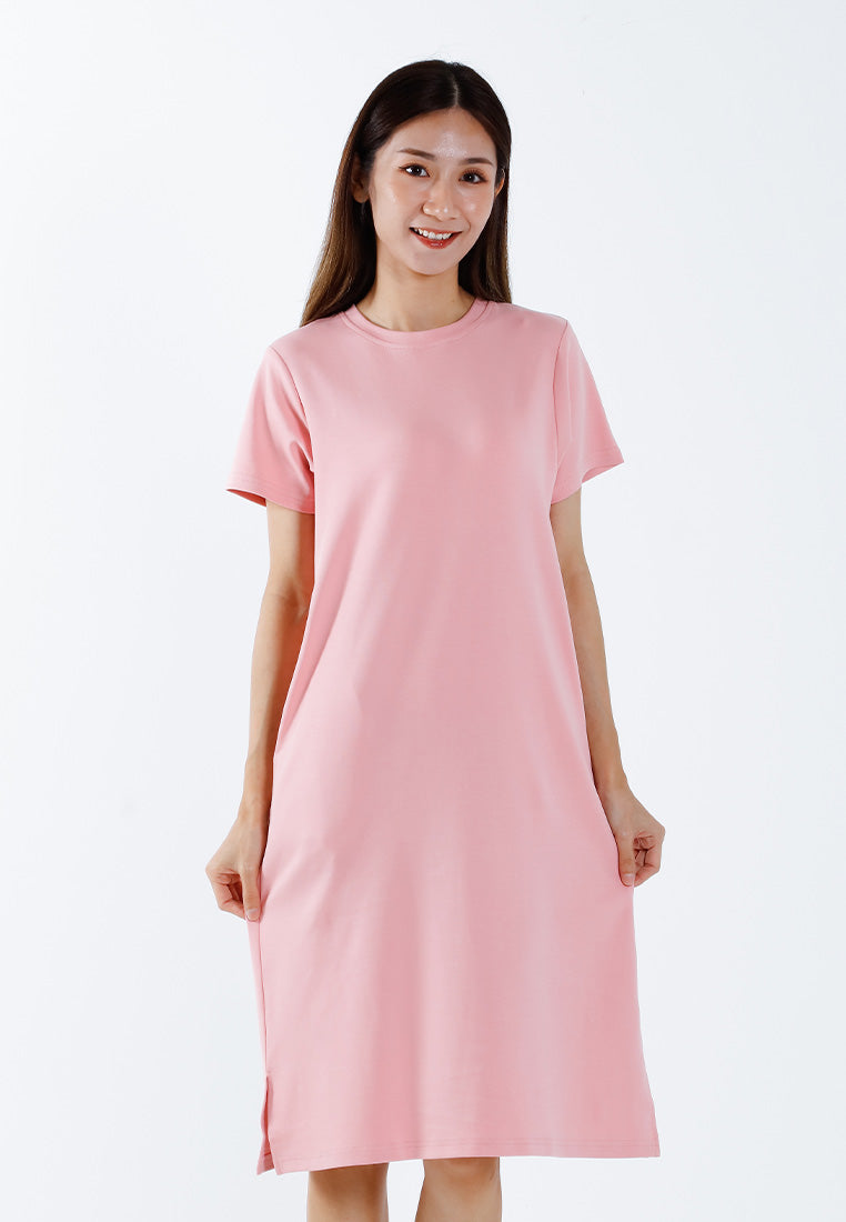 Forest Ladies Cotton Interlock Round Neck T-Shirt Dress Women Casual Short Sleeve Dress - 880010