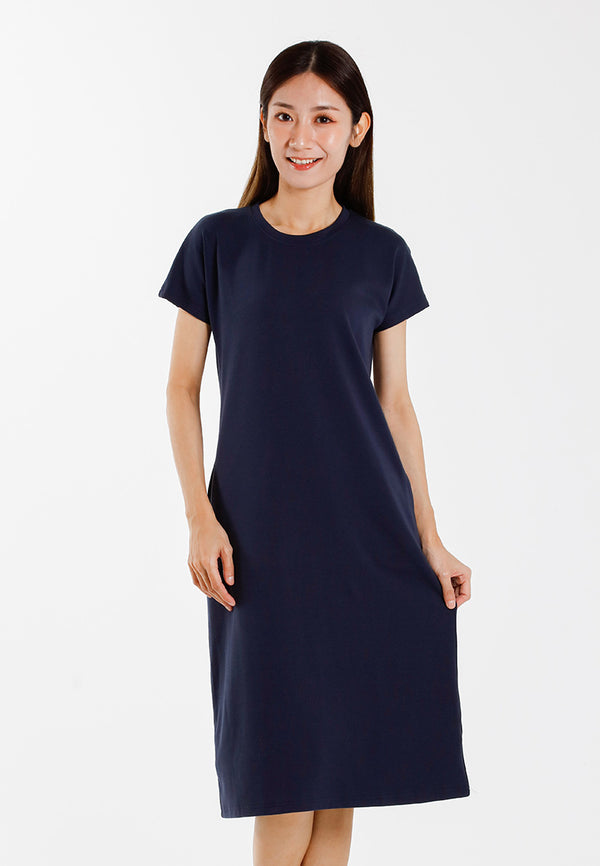 Forest Dress Perempuan | Forest Ladies Cotton Interlock Round Neck Women Casual Short Sleeve Dress - 880012