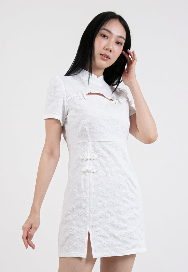 Forest Ladies Jacquard Puff Sleeve Modern Cheongsam Dress - 885059