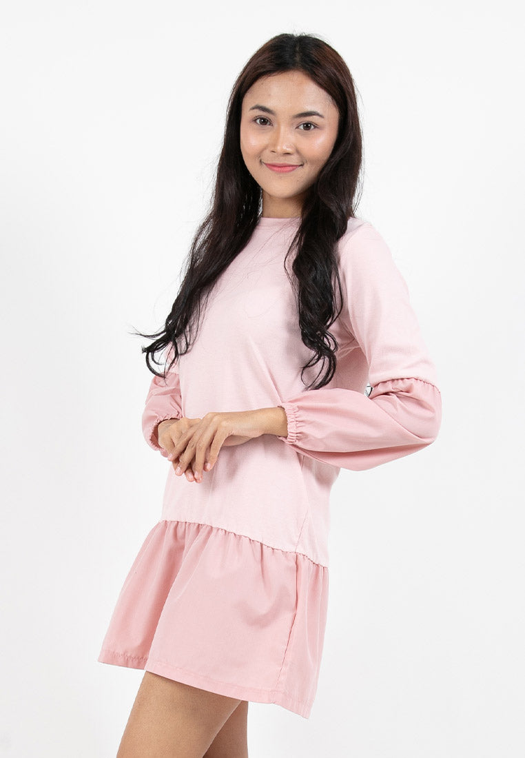 Forest Ladies Cotton Interlock Woven Long Sleeve Plain Casual Dress | Baju Perempuan - 885062