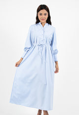 Forest x Hatta Dolmat Ladies Woven Plain Cuffed Sleeve Maxi Shirt Dress | Baju Perempuan - 885070