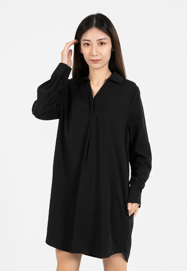 Forest Ladies Rayon Lyocell Shirt Dress Women Long Sleeve Tunic Dress | Baju Kemeja Lengan Panjang Perempuan - 885079