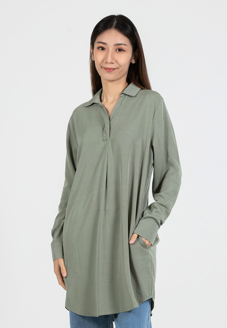 Forest Ladies Rayon Lyocell Shirt Dress Women Long Sleeve Tunic Dress | Baju Kemeja Lengan Panjang Perempuan - 885079