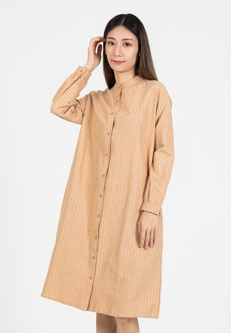 Forest Ladies Cotton Striped Oversized Shirt Dress Women Long Sleeve | Baju Kemeja Lengan Panjang Perempuan - 885080