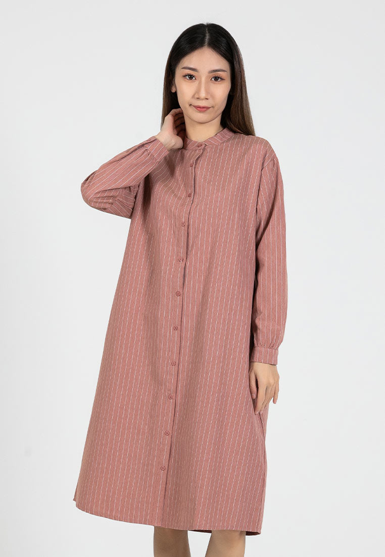 Forest Ladies Cotton Striped Oversized Shirt Dress Women Long Sleeve | Baju Kemeja Lengan Panjang Perempuan - 885080