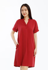 Forest Ladies Rayon Lyocell Collar Plain Shirt Dress Women Short Sleeve Dress - 885098