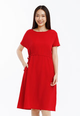 Forest Ladies Polyester Short Sleeve Ruched Waist Dress Women Casual Dress - 885102