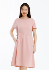 Forest Ladies Polyester Short Sleeve Ruched Waist Dress Women Casual Dress - 885102