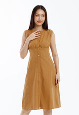 Forest Ladies Cotton Linen Sleeveless Button Dress Women Dress - 885104