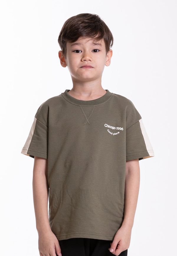 Forest Kids Boys Cotton Terry Cut & Sew Oversized Short Sleeve Top Boy Graphic Tee | Baju Budak Lelaki - FK20241