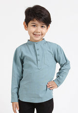 Forest Kids Woven Boy Stand Collar Long Sleeve Shirt Kids l Baju Kemeja Budak Lelaki - FK2048