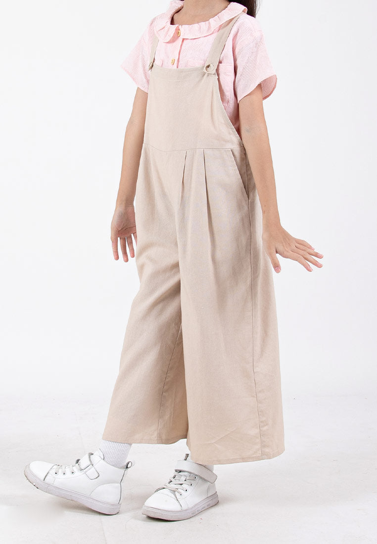 Forest Kids Girl Linen Dungarees Overalls Pants Girl Solid Jumpsuit | Seluar Budak Perempuan - FK810018