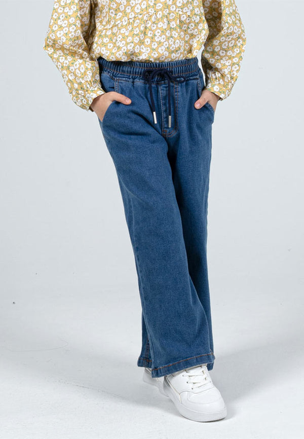 Forest Kids Girls Stretchable Denim Jeans Elastic Waisted Wide Leg Pants | Seluar Panjang Budak Perempuan - FK810021