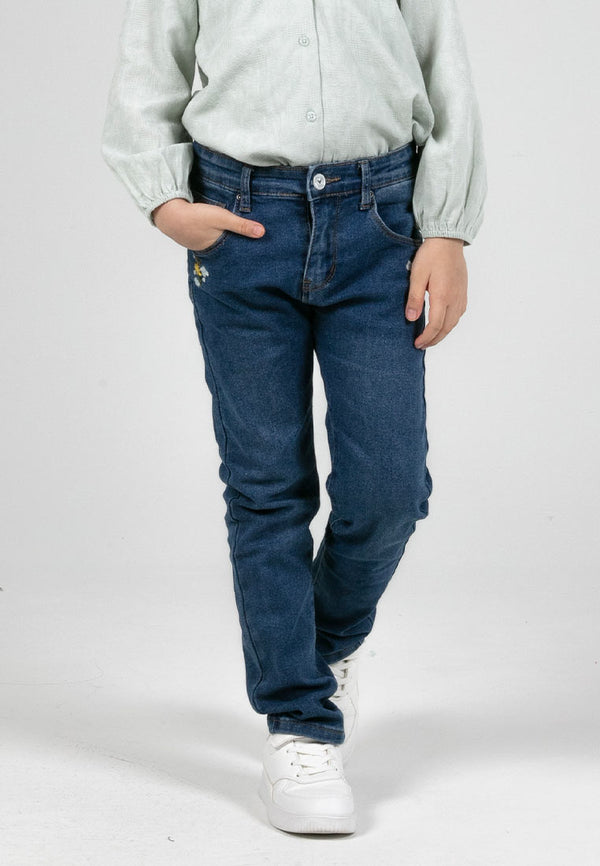 Forest Kids Girls Stretchable Embroidery Floral Denim Jeans Long Pants | Seluar Panjang Budak Perempuan - FK810022