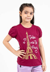 Forest Kids Girl 100% Cotton Puff Short Sleeve T-Shirt Girls Graphic Round Neck | Baju Budak Perempuan - FK820068