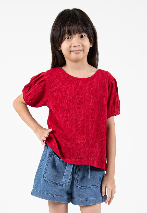 Forest Kids Girl Round Neck Puff Sleeve Knit Top | Baju Budak Perempuan - FK820074
