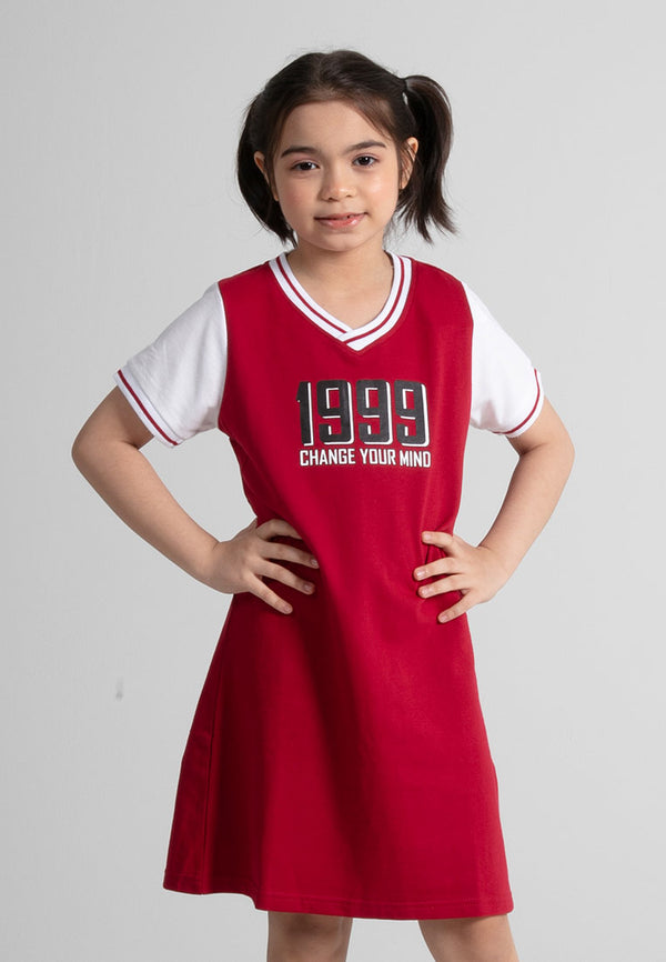 Forest Kids Girl Cotton Terry Short Sleeve V Neck Dress | Baju Budak Perempuan - FK885028