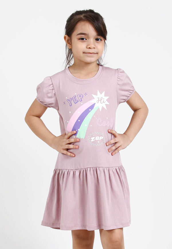 Forest Kids Girl 100% Cotton T-Shirt Girls Graphic Round Neck Dress | Baju Budak Perempuan - FK885044