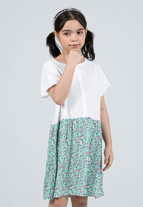 Forest Kids Girls Cotton Floral Pattern Short Sleeve 2 in 1 Dress Set | Baju Budak Perempuan - FK885061