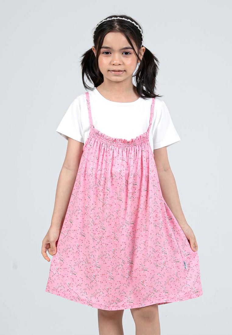 Forest Kids Girls Cotton Floral Pattern Short Sleeve 2 in 1 Dress Set | Baju Budak Perempuan - FK885062