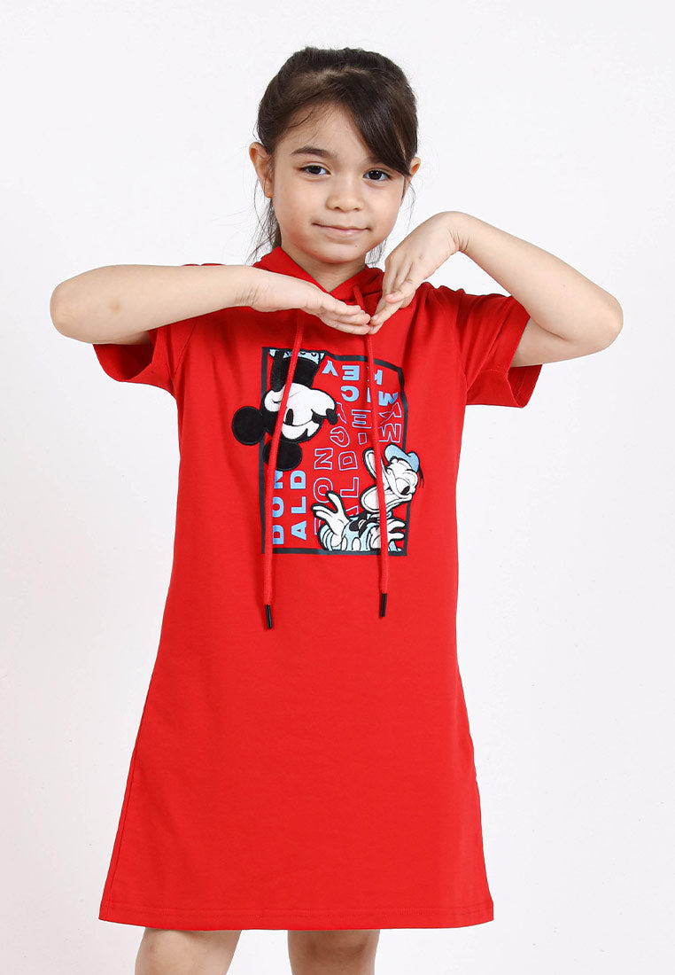 Forest x Disney Girl Kids Mickey & Donald Velvet Texture Embroidered Hoodie Kids Dress | Baju Budak Perempuan- FWK885004