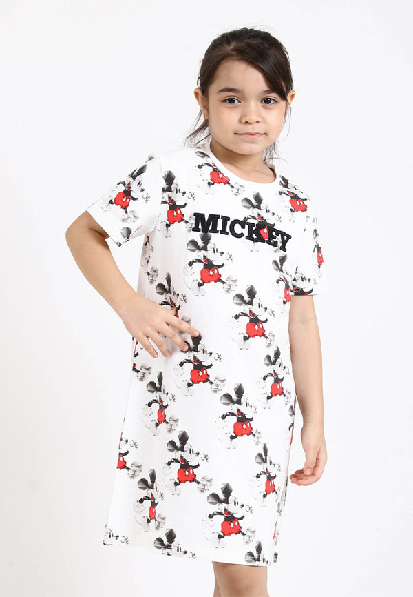 Forest x Disney Girl Kids Premium Embroidered Fonts Round Neck Casual Kids Dress | Baju Budak Perempuan - FWK885010