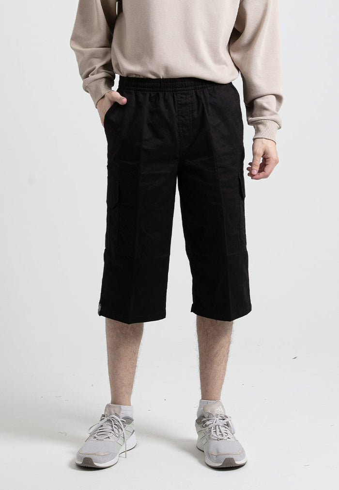 Men's 3/4 Length Cargo Shorts - Loose Fit Cotton Blend Casual Pants In Black (Plus Size Available)