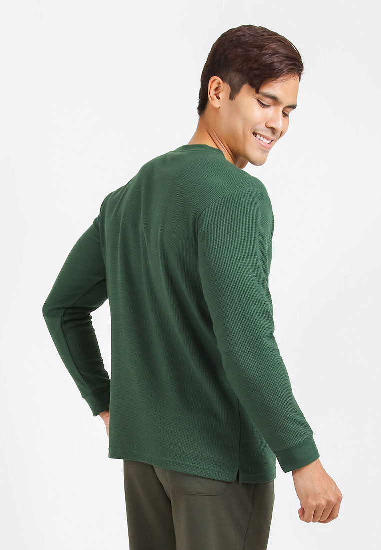 Forest Waffle Knit Crew Neck Long Sleeve T Shirt Men | T Shirt Lelaki Lengan Panjang - 23831