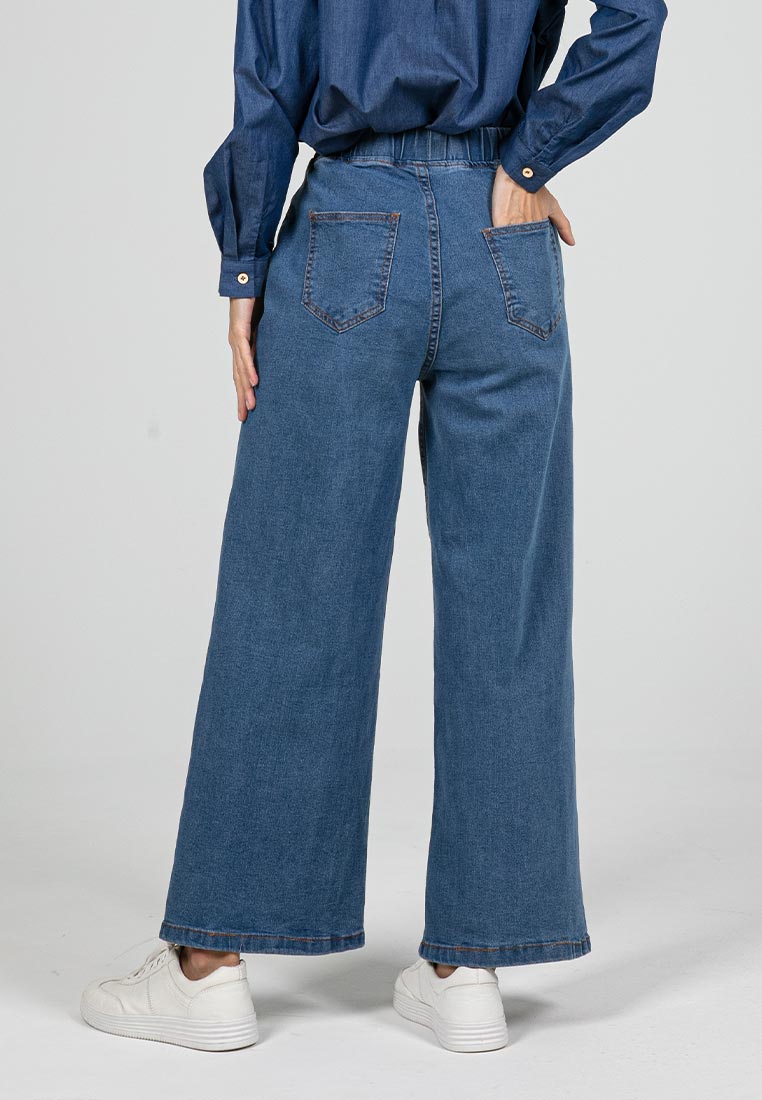 Forest Ladies Stretchable Denim Wide Leg Jeans Elastic Waisted Denim Pants | Seluar Panjang Perempuan - 810493