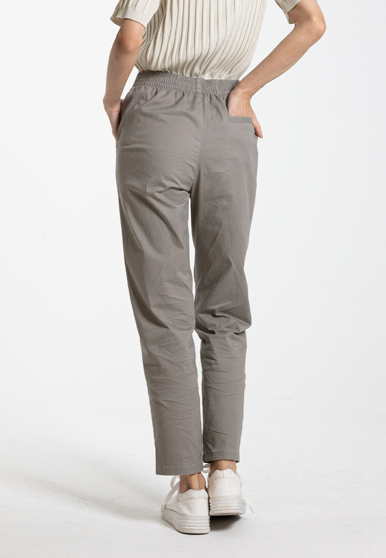 Forest Ladies Cotton Tapered Pants Women Plain Elastic Waist Long Pants | Seluar Panjang Perempuan - 810495