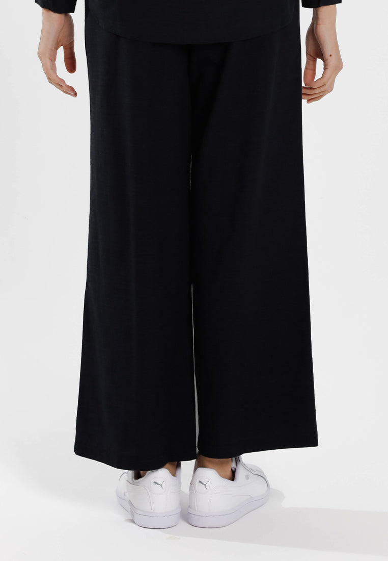 Forest Ladies Cotton Linen Pleated Wide Leg Pants Women Elastic Waist Long Pants | Seluar Panjang Palazzo - 810514