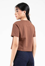 Forest Ladies Round Neck Cotton Terry Boxy Croped Top | Baju T-Shirt Perempuan - 822264