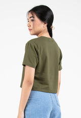 Forest Ladies Round Neck Cotton Terry Boxy Croped Top | Baju T-Shirt Perempuan - 822264