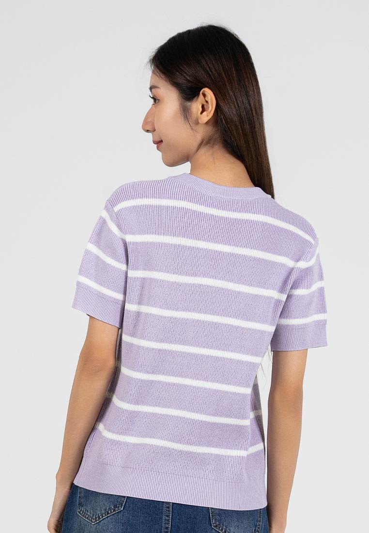 Forest Ladies Casual Striped Short Sleeve Knit Top | Baju Perempuan - 822347