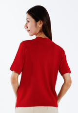 Forest Ladies Basic Plain High Neck Short Sleeve Knit Top | Baju Perempuan - 822348