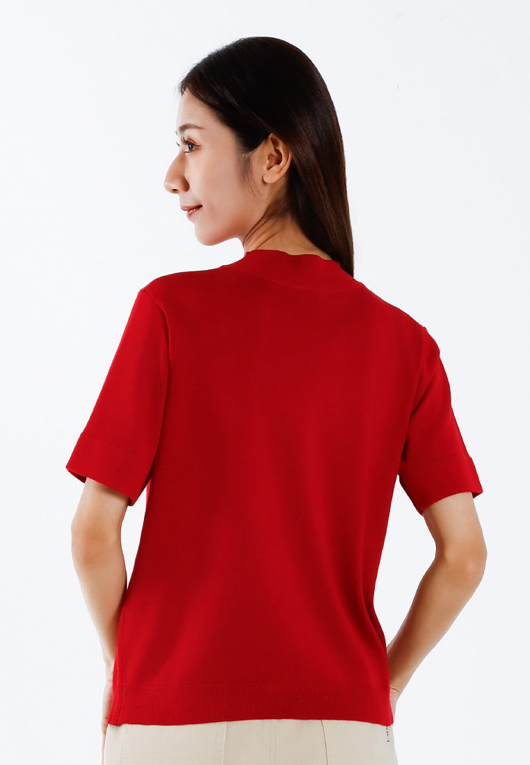 Forest Ladies Basic Plain High Neck Short Sleeve Knit Top | Baju Perempuan - 822348