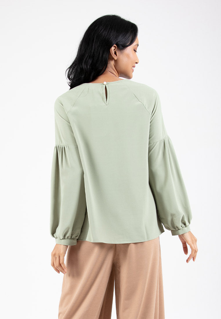 Forest Ladies Woven Long Bishop Sleeve Blouse | Baju Perempuan Lengan Panjang - 822366