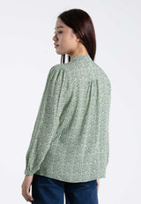 Forest Ladies Floral Pattern Button Rayon Blouse Women Long Sleeve Blouse | Baju Perempuan - 822388