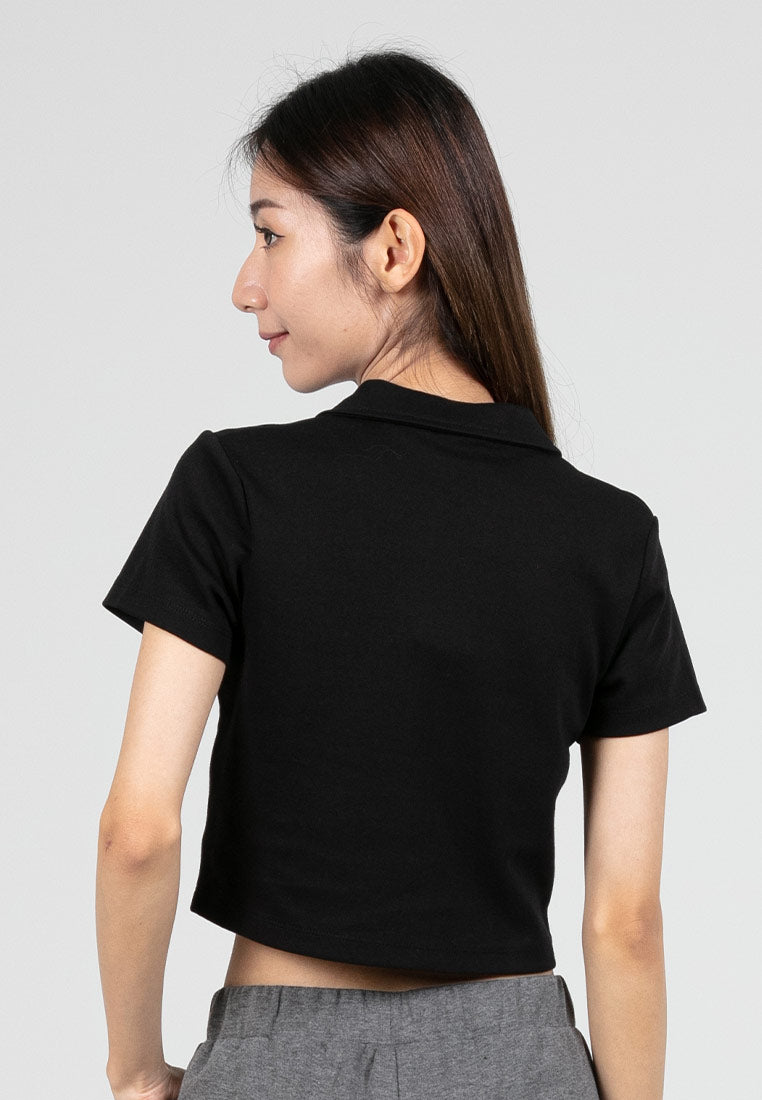 Forest Ladies Cotton Interlock Short Sleeve Collar Cropped Top Women Casual Plain Crop Polo T-Shirt - 822411