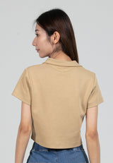 Forest Ladies Cotton Interlock Short Sleeve Collar Cropped Top Women Casual Plain Crop Polo T-Shirt - 822411