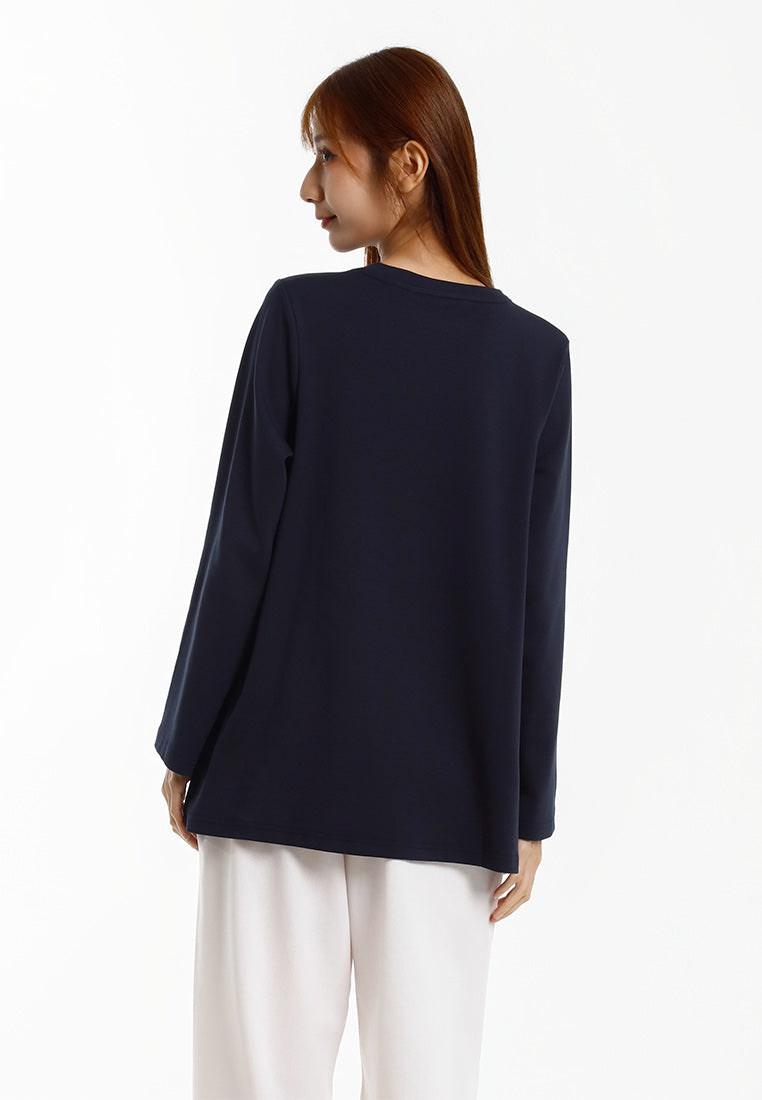 Forest Baju Lengan Panjang Perempuan | Forest Ladies Cotton Interlock Long Sleeve Round Neck T-Shirt Loose Fit - 822414