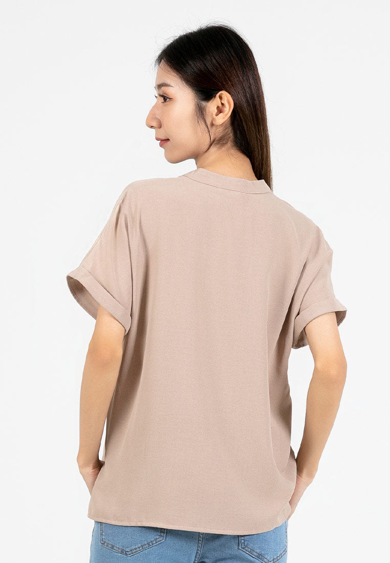 Forest Ladies Polyester Collar Plain Blouse Women Short Sleeve Blouse | Baju Perempuan - 822417