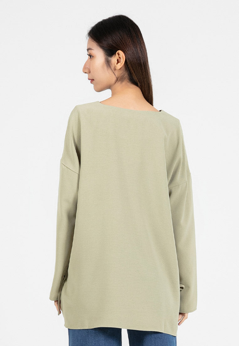 Forest Ladies Polyester Plain Blouse Women Long Sleeve Blouse | Baju Perempuan Lengan Panjang - 822420